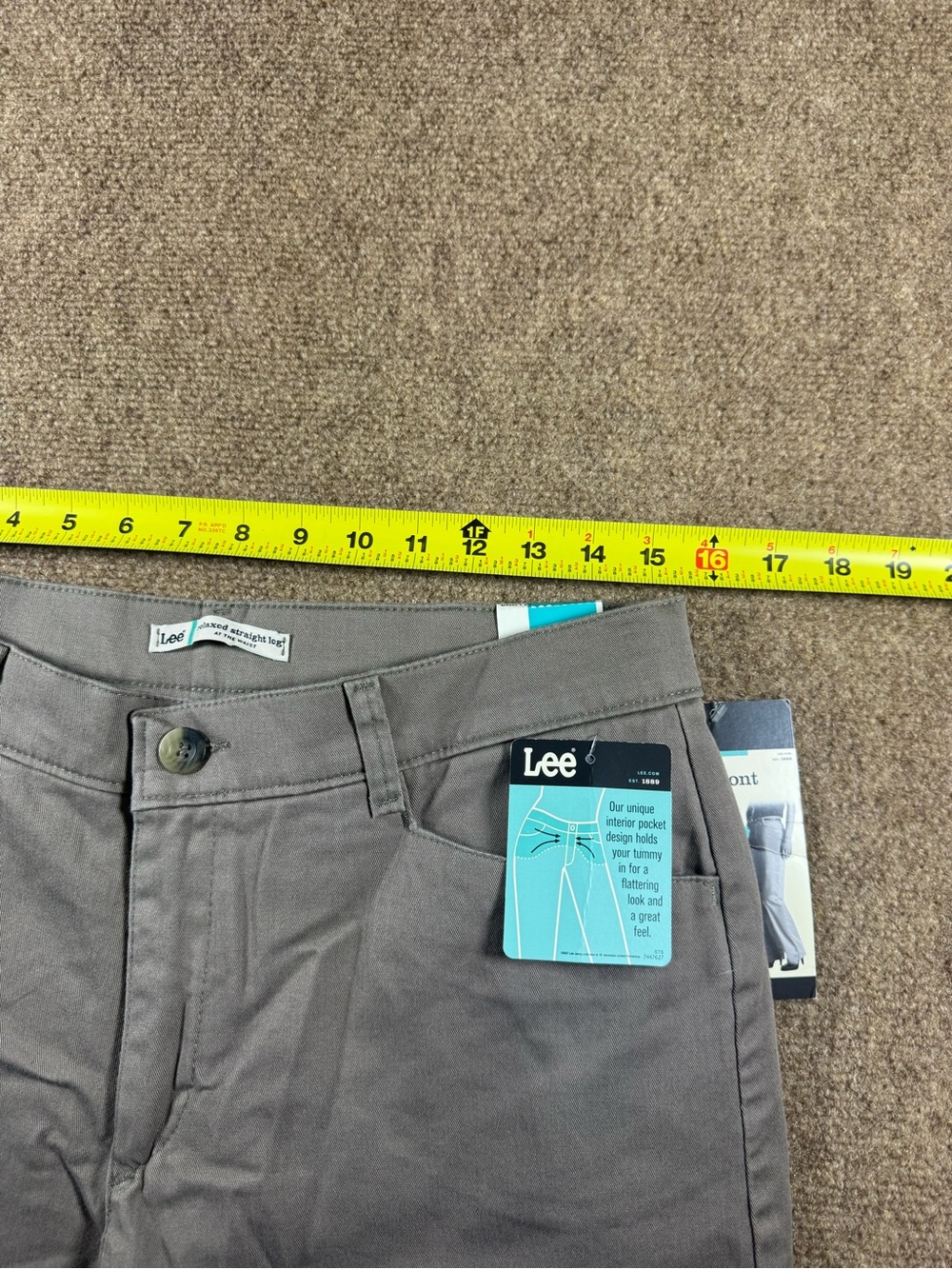 Lee Relaxed Plain Front Straight Leg Gray Brown Pants Size 12 Long - Picture 10 of 12